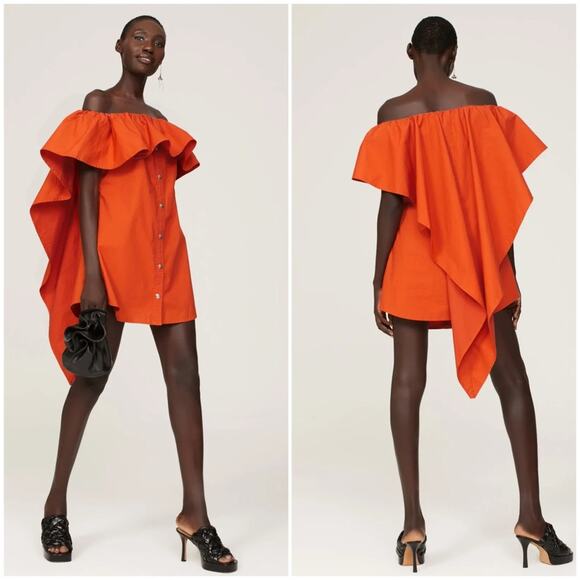 Thebe Magugu Orange Off The Shoulder Mini Dress Size S - Picture 8 of 9